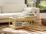 Modern Coffee Table Set of Two, Marble-Effect Nesting Side Tables with Steel Frame for Living Room, T3398P329522