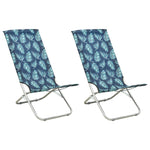 ZNTS Folding Beach Chairs 2 pcs Leaf Print Fabric 310382