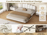 4ft6 Double Premium Velvet Upholstered Bed Frame with Scalloped Channel Tufted Design, Height N652P411467W