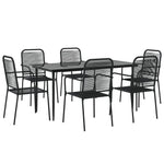 7 Piece Garden Dining Set Black Cotton Rope and Steel 3156541