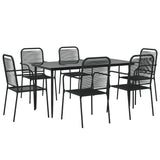 7 Piece Garden Dining Set Black Cotton Rope and Steel 3156541