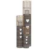 Candle Holders 3 pcs Grey Wicker 364360