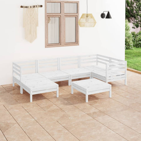 7 Piece Garden Lounge Set Solid Wood Pine White 3082960