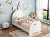 3ft Single Rabbit-Shaped Upholstered Bed Frame, Bunny Ear Headboard & Footboard Storage Pocket, Soft N652P412013W