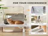 XXL Stainless Steel Cat Litter Tray, Enclosed Cat Litter Box with 90&deg Flip Cover, Double Doors, T3398P549952