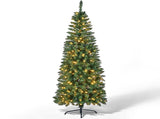 6FT Green Pencil Christmas Tree with Pointed PVC, 582 Tips, 3-Section Auto Tree, 300 Warm White 70481744