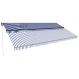 Manual Retractable Awning with LED 600x300 cm Blue and White 3051272