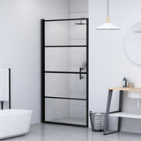 ZNTS Shower Door 100x178 cm Half Frosted Tempered Glass Black 151867