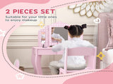 Kids Dressing Table Sets with Stool and Tri-Fold Mirror, Drawer for Playroom, Bedroom - Pink T3398P422147