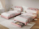3ft Single Velvet Upholstered Bed Frame, Adjustable Cookie Shaped Storage Headboard with Storage N652P420241P