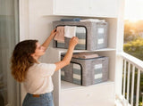 66L Clothes Storage Bags 3pcs Zipped Organizer Wardrobe Closet Boxes Steel Frame 58791681