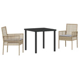 Garden Dining Set with Cushion 3 pcs Beige Poly Rattan 3379884