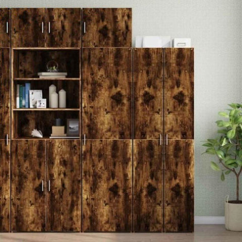 Slim Storage Cabinet Smoked Oak 50x42.5x225 cm Engineered Wood 3281305
