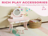 Kids Dressing Table, Girls Vanity Set with Mirror and Stool, 7 Play Accessories, Drawer, Desktop T3398P422358