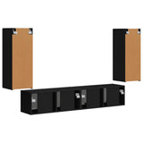 TV Wall Cabinet Set Wall-mounted 4 pcs Black Engineered Wood 3408917