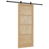 Sliding Door Natural and Black 86 x 211 cm Solid Pine Wood 3445466