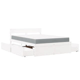 Bed with Drawers and Mattress White 140x190 cm Solid Wood Pine 3281911