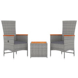 3 Piece Garden Lounge Set Grey Poly Rattan&Solid Wood Acacia 3157667