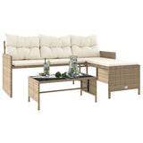 Garden Sofa with Table and Cushions L-Shaped Beige Poly Rattan 365575
