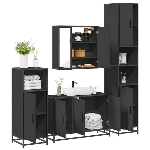 ZNTS 4 Piece Bathroom Furniture Set Black Engineered Wood 3301190