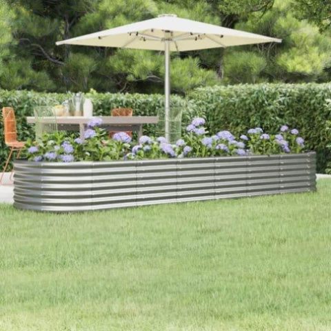 ZNTS Garden Raised Bed Powder-coated Steel 296x80x36 cm Silver 318927