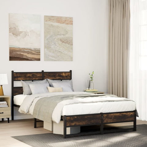 ZNTS Metal Bed Frame without Mattress Smoked Oak 120x200 cm 4017216