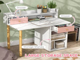 2 Pieces Children Study Table with Hutch, Kids Desk and Chair Set with Storage, Drawer, Shelves, T3398P379031