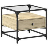 Coffee Table with Glass Top Sonoma Oak 50x50x45 cm Steel 846050