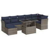 8 Piece Garden Sofa Set with Cushions Grey Poly Rattan Acacia 3326202
