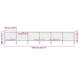Garden Fence with Spear Top Steel 1070x150 cm Black 277634
