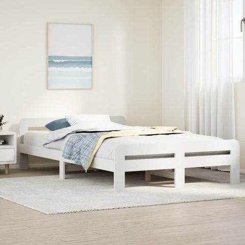 ZNTS Bed Frame without Mattress White 135x190 cm Double Solid Wood Pine 855488