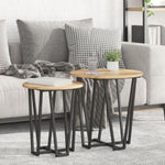 ZNTS Side Table Set of 2 - Rustic Oak Engineered Wood with Metal 869725