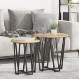 ZNTS Side Table Set of 2 - Rustic Oak Engineered Wood with Metal 869725
