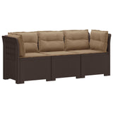 3-Seater Garden Sofa with Cushions Rattan Look PP Brown 3443840