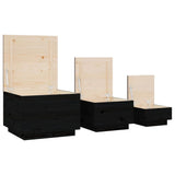 Storage Boxes with Lids 3 pcs Black Solid Wood Pine 818249