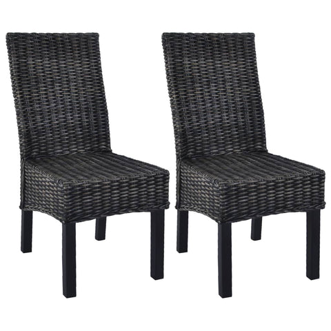 Dining Chairs 2 pcs Black Kubu Rattan and Mahogany Wood 246656