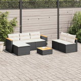 5 Piece Garden Sofa Set with Cushions Black Poly Rattan Acacia 3213537
