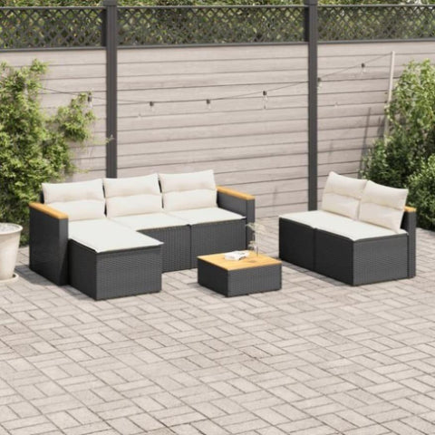 ZNTS 5 Piece Garden Sofa Set with Cushions Black Poly Rattan Acacia 3213537