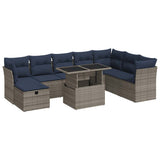 9 Piece Garden Sofa Set with Cushions Grey Poly Rattan Acacia 3327801