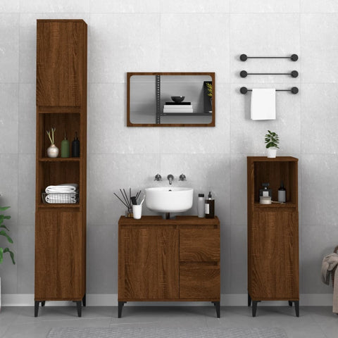 ZNTS 3 Piece Bathroom Cabinet Set Brown Oak Engineered Wood 3185550