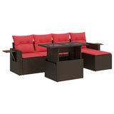 6 Piece Garden Sofa Set with Cushions Brown Poly Rattan Acacia 3326465