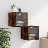 Bedside Cabinets with Glass Doors 2 pcs Smoked Oak 35x37x35 cm 836471
