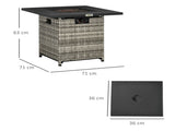 Outdoor PE Rattan Gas Fire Pit Table, Patio Square Propane Heater with Rain Cover, Mesh Lid and Lava T3398P325193