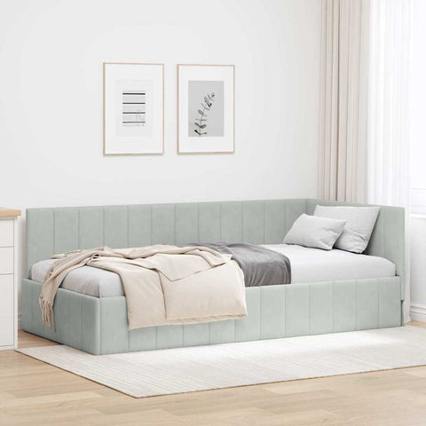 Corner Bed Frame with Headboard Light grey 100 x 200 cm Velvet 42016317