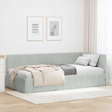 Corner Bed Frame Light Grey 100 cm x 200 cm Velvet 42016317