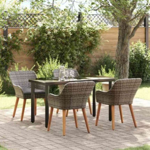 Garden Dining Set with Cushion 5 pcs Grey Poly Rattan 3261686