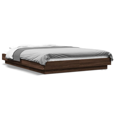 ZNTS Bed Frame with LED Lights Brown Oak 140x200cm Engineered Wood 3281104