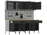 Work Cabinet with Drawer 8 pcs Black Engineered Wood and Steel 3321428