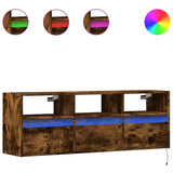 TV Wall Cabinet with LED Lights Smoked Oak 130x31x45 cm 852345