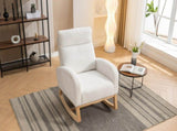 Mid Century Modern Teddy Fabric Upholstered Rocking Chair Padded Seat For Living Room Bedroom, Beige W1397P146020